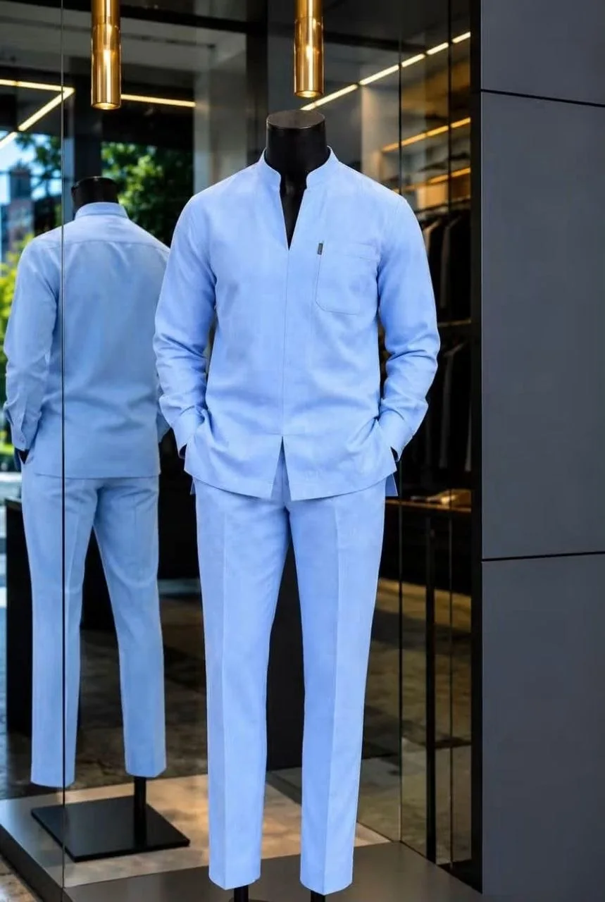 Ensemble col Mao bleu ciel