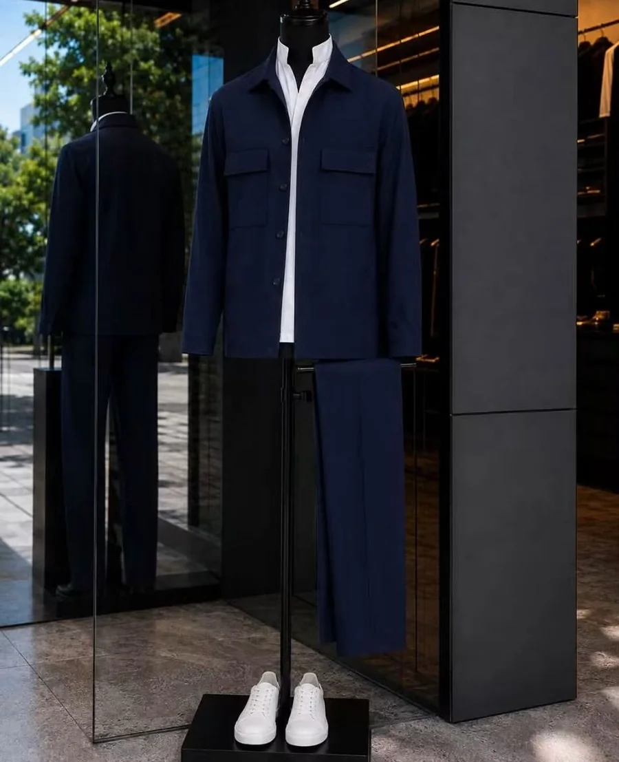 Ensemble marine, surchemise et pantalon