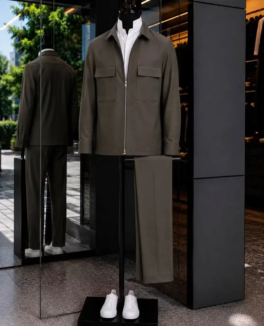 Ensemble olive, surchemise zippée
