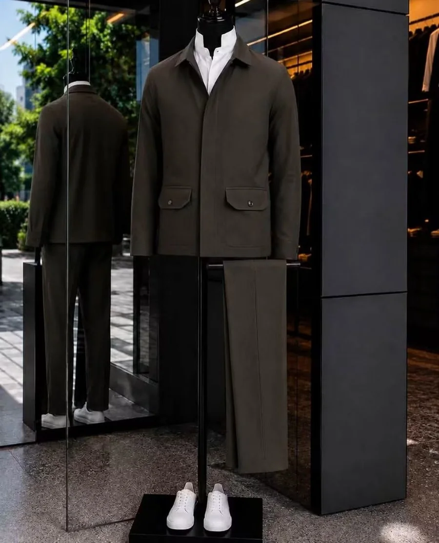 Ensemble olive, surchemise et pantalon